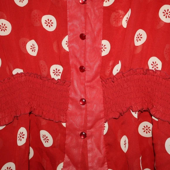 MG Originals Red Sheer Polka Dot Peplum Blouse With 3/4 Sleeves. Large. NWOT. - Picture 5 of 10